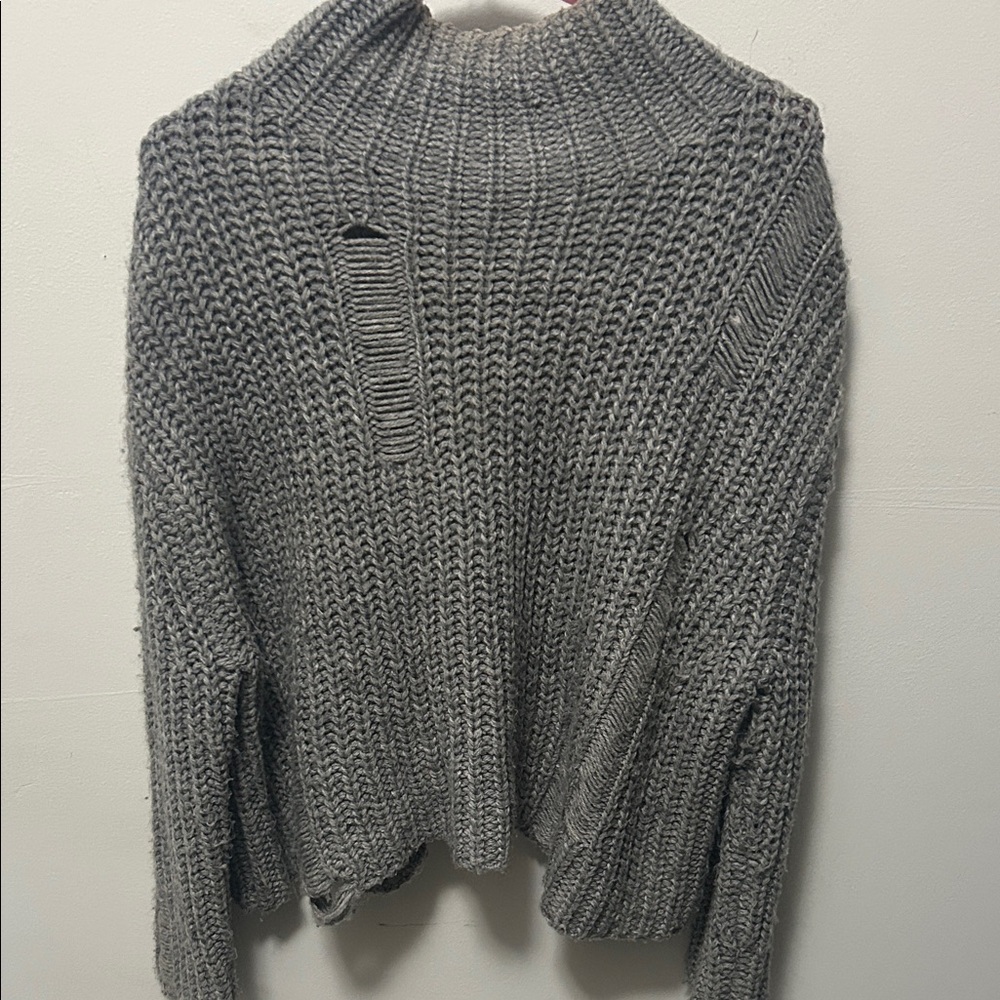 Chunky Gray Turtleneck Sweater